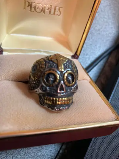 SKULL  GOTHIC DAY OF THE DEAD CROSS BIKER MENS RING, View more