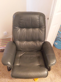 Green Leather chair with ottoman