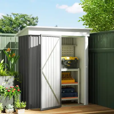 5'x3'x6', Galvanized Steel Outdoor Storage Shed, Grey Color, View more