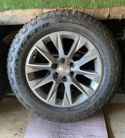 Selling a set of new good condition, 2020 Chevy Silverado 1500 rims and tires. These Goodyear Wrangl...