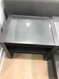 CB2 Grey Metal Side Night Table with Glass Top 