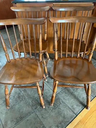 4 Midcentury Solid Wood Dining Chairs, View more