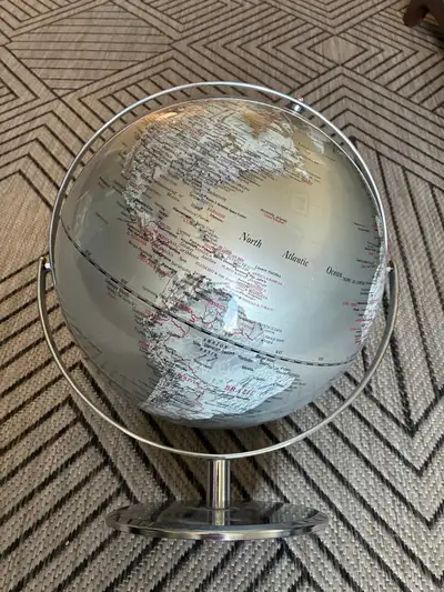 Elegant Decorative World Globe – Modern Silver & Black Design, View more