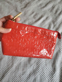 Tory Burch red patent cosmetic clutch bag