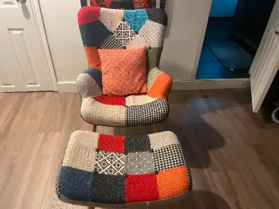 Colourful reading chair and ottoman