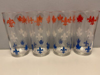 4 VERRES FEUILLES D'ÉRABLE FLEUR DE LYS VINTAGE RÉTRO MIDCENTURY