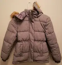 Girls Winter Jacket Grey - Size M (7-8) Excellent Condition