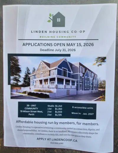 Linden Housing Co-operative is now accepting applications for housing in their new apartment complex...