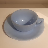 1950 Pyrex Delphite Blue Coffee Cup and Saucer