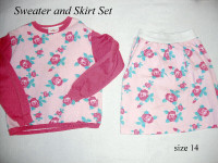 Girl’s 2 pc set sweater and skirt, pink floral, 14