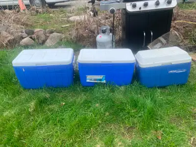 Port chef table top bbq $20 Coleman naphtha stove $35 Coleman catalytic heater $20 2 man tent (good...