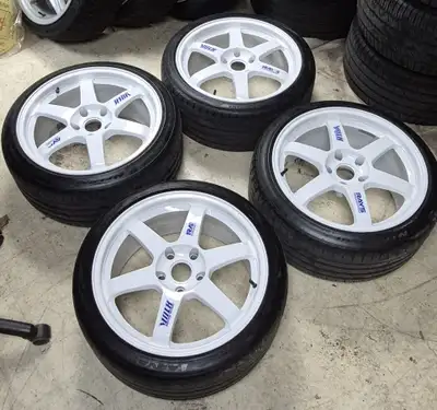 18" Rays Volk TE37 5x120 White/Blue Staggered Original Paint, View more