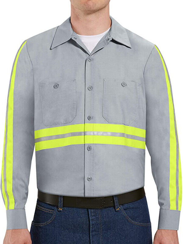 Work Shirt Grey With Yellow Reflective Strips, 3XL in Men's in Bedford