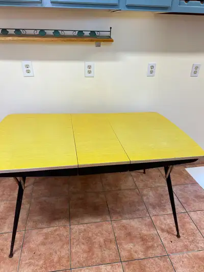 Vintage Yellow Ice Crackle Formica 1950s Kitchen Table with Leaf, View more