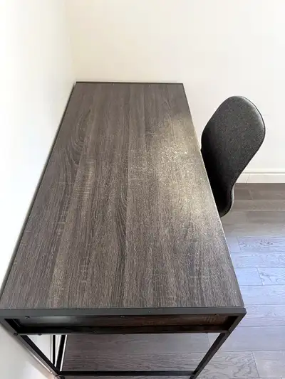 Desk with Drawers - Dark Wood Top, Black Metal Frame, View more
