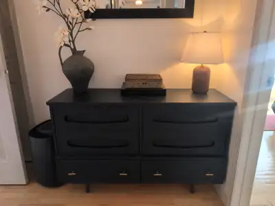 Navy Blue Solid Wood MCM Buffet Refinished Dresser, View more