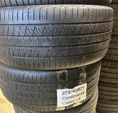2 used 275/45/R21 Continental A/S–RangeRover/Discovery/GL/GLS/GLE/X7/Q8 TWO used 275 45 R21 Continen...