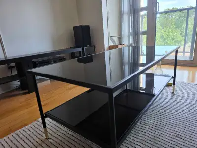 IKEA VITTSJÖ Large Coffee Table Black, Glass & Steel 115x58x47cm, View more
