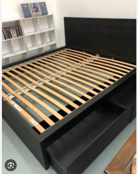 Ikea king bedframe with slats and storage 