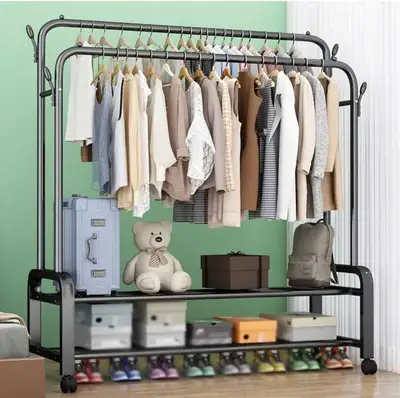 Double Pole Clothing Rails Freestanding Mobile Coat Hanger Heavy, View more