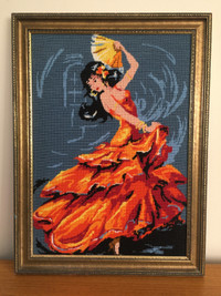 MCM Needlepoint Flamenco Dancer Framed Wall Art