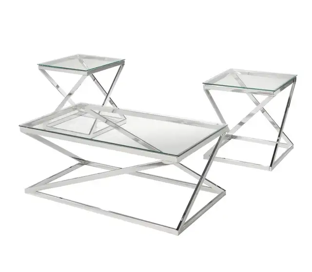 2 Piece Glass Top Table Set in Coffee Tables in Hamilton - Image 4