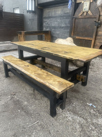 Outdoor patio dining table 6 ft long with matching bench 