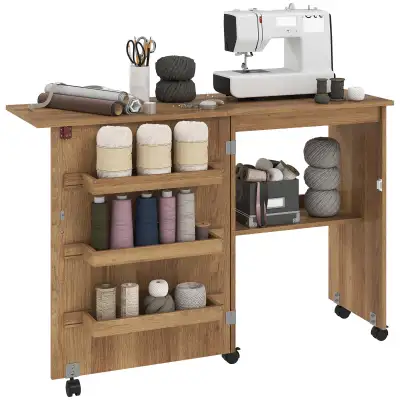 HOMCOM Folding Sewing Table, Rolling Sewing Machine Cabinet, View more