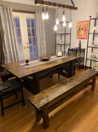 Dining table with matching bench 6 ft long