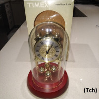 Glass Dome Clock - Timex, Quartz, Vintage Design, Battery Oper.