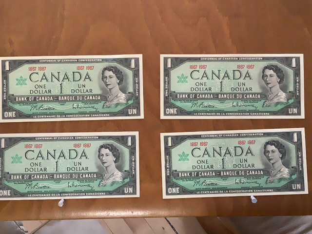 1967 $1 Canadian Centennial Bank Notes- 4- No Serial No’s- Circ. in Arts & Collectibles in Thunder Bay