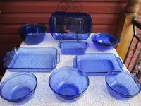 Collection of Cobalt Blue Anchor Hocking/Pyrex Mixing Bowls, Etc