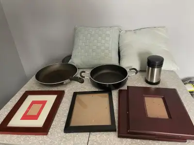 frying pan, casserole dish, 4 frames, 2 soft baby blue pillows, View more