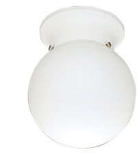 Classic globe fixture features white opal glass diffuser