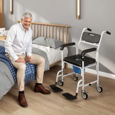 Rolling Shower Chair, Bedside Commode Chair with Wheels, Backres, View more