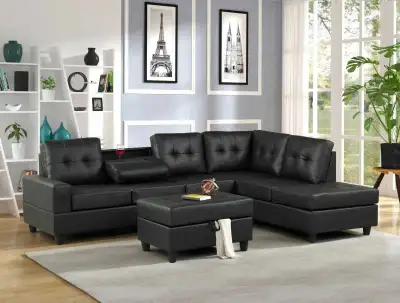 Black Leather Sectional Couch, View more