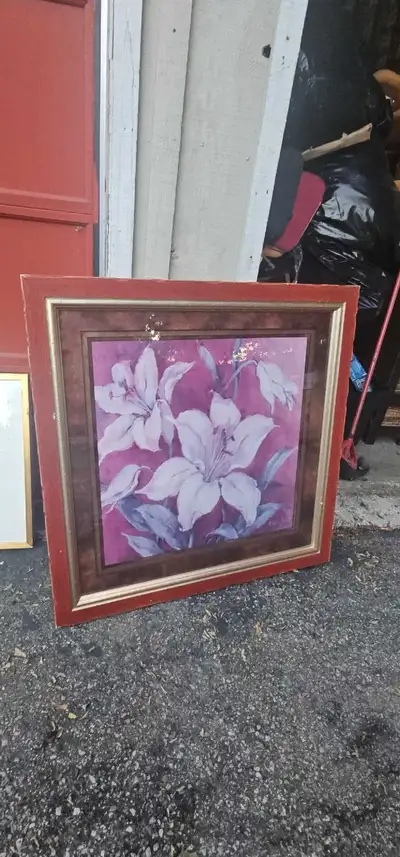 Red lillies art work, framed, View more