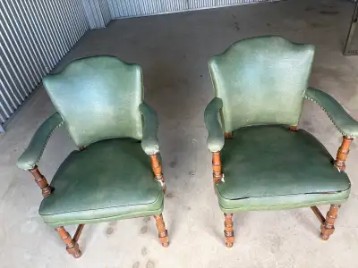 Free delivery used Green Leather Armchairs (Set of 2), View more
