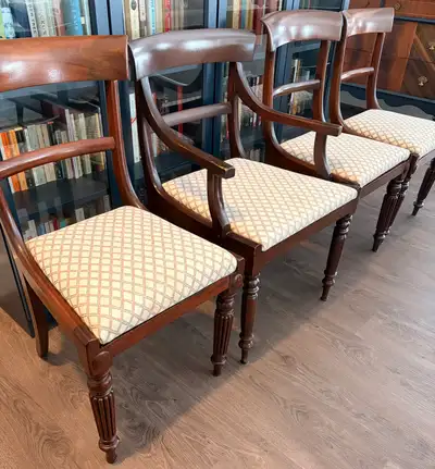 Vintage Mahogany Dining Chairs – 1 Armchair + 3 Side Chairs, View more