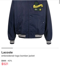 Club Lacoste jacket unisex small