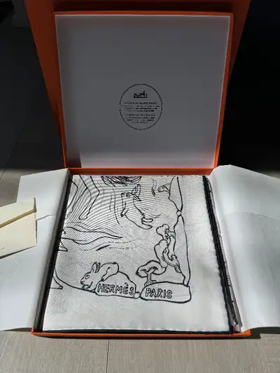 Hermes Mille et Un Lapins silk scarf 90 - black and white BNIB, View more
