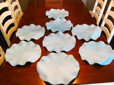8 Piece Scalloped Ruffled Edge Fabric Light Blue Placemat Set, View more