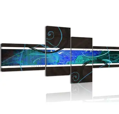Large 4-Piece Blue & Brown Abstract Wall Art for Modern Decor, View more