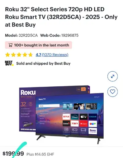 2025 Roku 32" Select Series 720p HD LED Roku Smart TV (32R2D5CA), View more