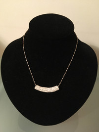 Rhinestone Tubular Sparking Necklace with Unmarked Silver Chain