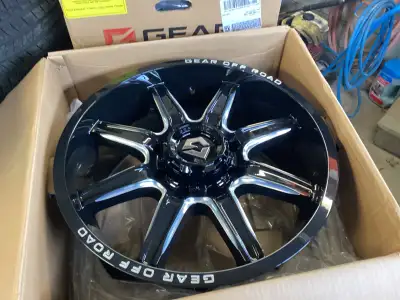 Gear Off-road 765BM. 18x9. 8x180. +18 offset, gloss black milled. 4 for $900 plus tax. Call Joe 705-...
