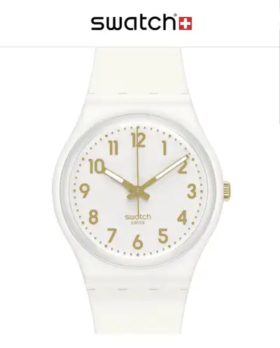 Swatch White Bishop Watch with Golden-Coloured Hands & Numerals, View more