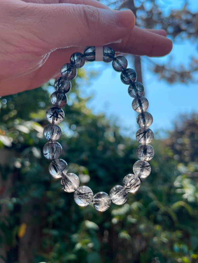 Black Rutilated Quartz Bracelet (8.5 mm and 8mm) in Jewellery & Watches in City of Toronto - Image 2