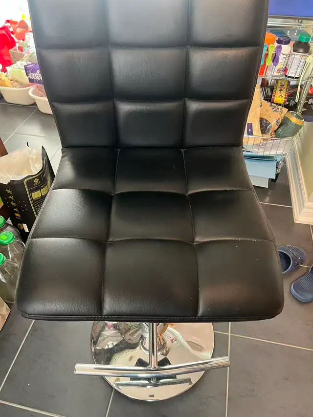 Black Leather Swivel Bar Stools – $50 each or $90 for both in Chairs & Recliners in Markham / York Region - Image 3