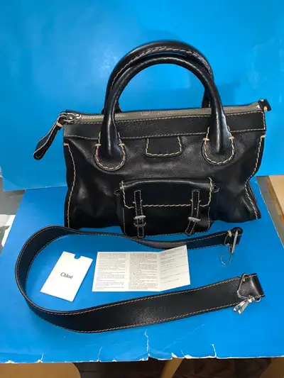 Chloe Edith Medium Top Stitch Day Bag Black-16.5" L × 6.5" W x 9" H-mint con-almost like New $499. P...